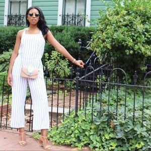 White and blue striped jumpsuit
